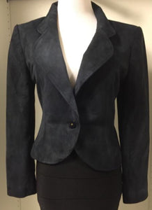 Vintage Chanel 02C 2002 Resort Cruise Lightweight suede navy blue Jacket Pants Suit Set FR 34 US 2/4