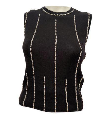 Chanel 02A 2002 Fall Cashmere Silk Black Crystal Blouse Top FR 38 US 4/8