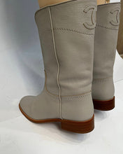 Load image into Gallery viewer, Chanel 13C 2013 Cruise Grey Leather Western Boots Large CC Logo EU 40.5 US 9.5