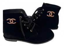 Load image into Gallery viewer, Chanel Black Suede Lace Up Ankle Boots EU 39 US 8.5