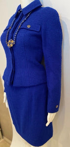 97A, 1997 Fall Vintage Chanel Boutique Royal Blue wool boucle Skirt Suit Jacket Set FR 36 US 2/4