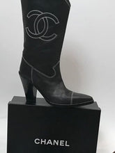 Load image into Gallery viewer, Chanel Black Cowboy Western Boots EU 38.5 US 7.5