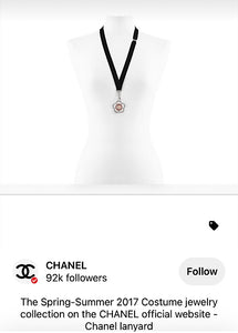 Chanel 17S 2017 Summer Ribbon Grosgrain Lanyard Large Crystal Camellia Pendant Necklace