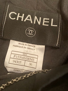 Vintage Chanel 00T, 2000 Transition Collection Black Collarless Short Jacket FR 36