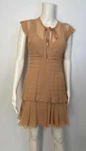 Vintage 2002 Chanel 2 piece beige silk chiffon pleated accordion dress set US 6