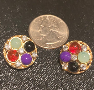 Chanel Vintage 03A Fall Autumn Multicolor Gold Metal Gripoix Clip On Earrings