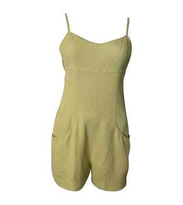 97P, 1997 Spring Vintage Chanel Boutique Lime Green Jumpsuit Shorts Romper FR 38 US 6/8