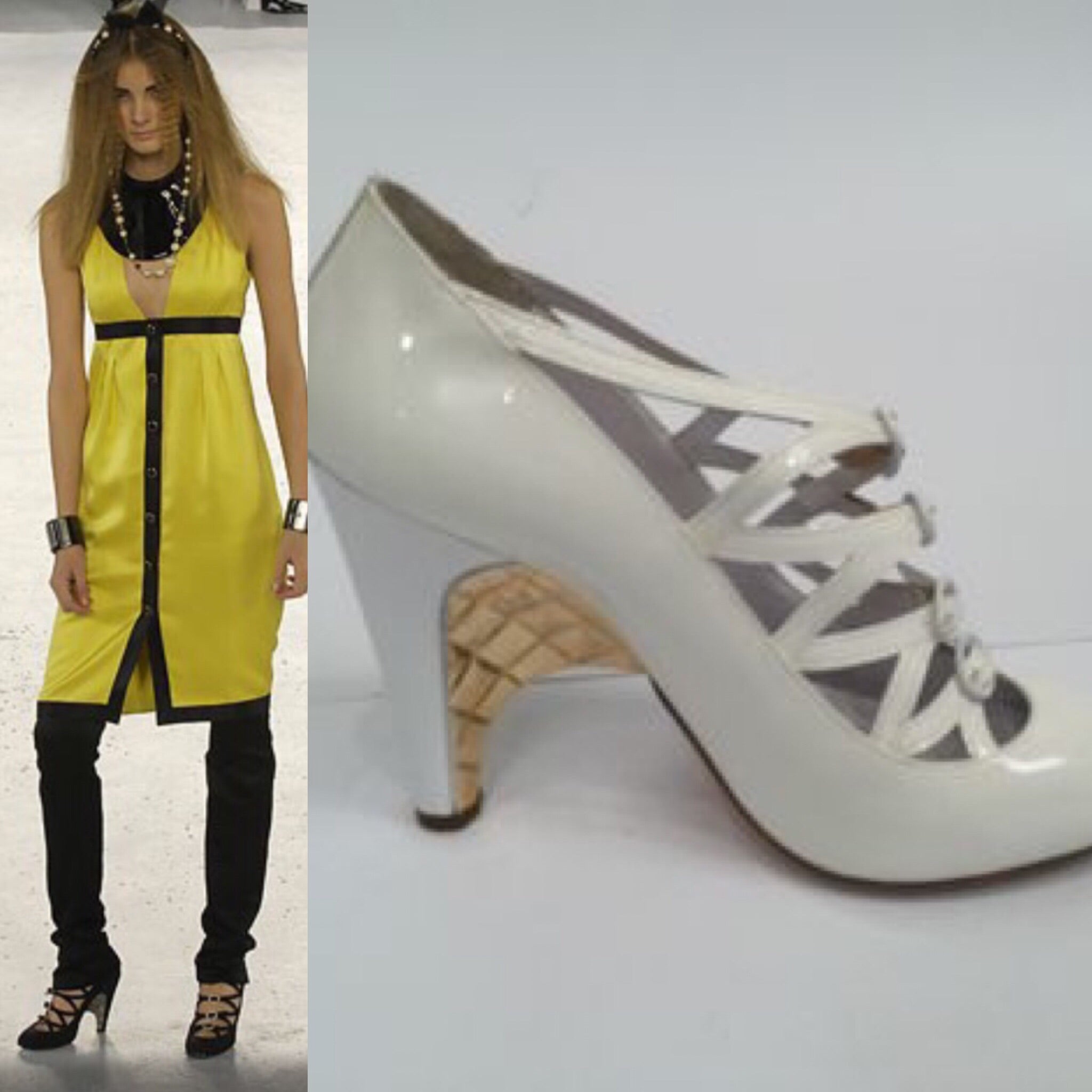 Chanel White Patent Leather Quilted Gold Mary Jane Wedge Strap Heels 07A  Novelty Buckled Pumps EU 39 US 8/8.5