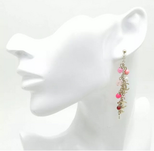 Chanel 19S 2019 long pierced CC pink bead Pearl dangle earrings
