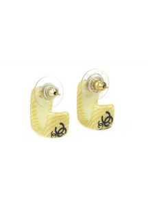 Chanel 02P, 2002 Spring Vintage Pierced Wooden CC Collage Earrings