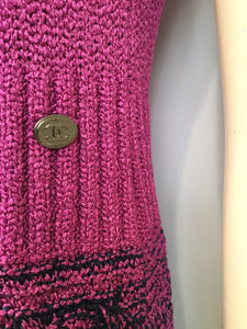 Chanel knit Pink raspberry navy blue gray Dress FR 42 US 6/8