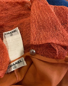 Vintage Chanel 02P, 2002 Spring 2-piece Orange Top Blouse Camisole sheer Lace Set FR 38