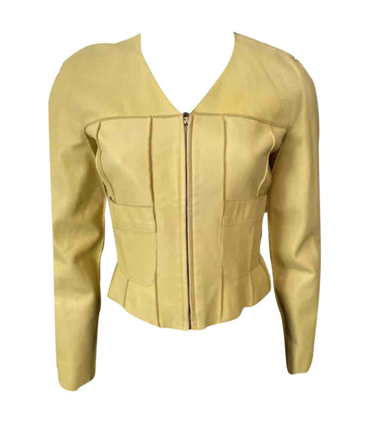 HelensChanel Vintage Chanel 99P, 1999 Spring Yellow Soft Lambskin Leather Jacket FR 34 US 2/4