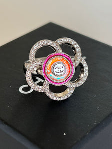 Chanel 17S 2017 Spring Summer Camellia Flower Crystals Ring Size 6 3/4