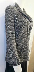 Chanel 06A 2006 Fall Gray Black Sequined Tweed Jacket Blazer FR 44 US 8/10