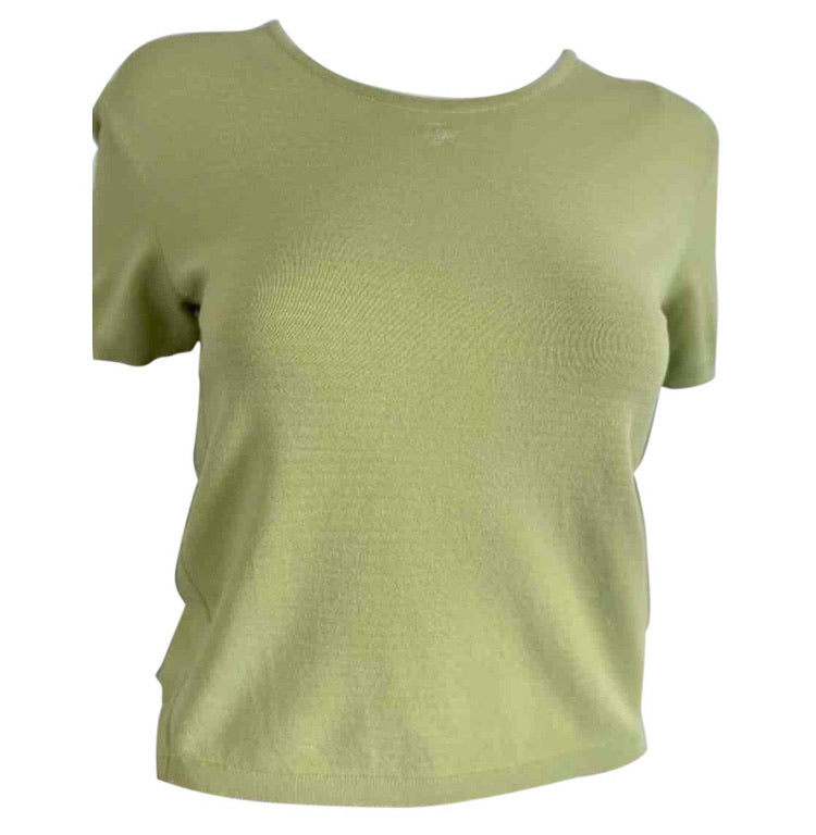 HelensChanel Vintage Chanel 98P, 1998 Spring Vintage Green Short Sleeve CC Logo Blouse Top FR 38 US 4/6