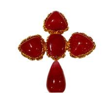Load image into Gallery viewer, 1989 collection 28 Chanel vintage Large matte Red brick Cross gripoix poured glass pin brooch