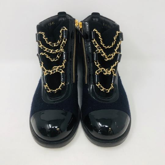 Chanel Black White Logo Lace Up Fall Winter Combat ankle Boots EU