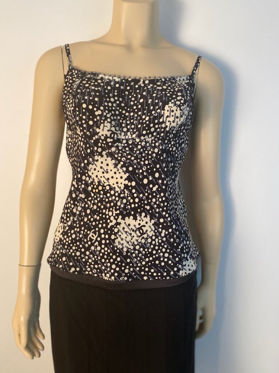 HelensChanel Vintage Chanel 02A, 2002 Fall Silk with Pearl Trim CC Logo Camisole Blouse Top FR 40