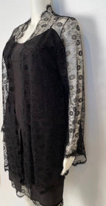Vintage 01P, 2001 Spring Chanel 2 piece set Black Spaghetti Strap Dress with Lace overlay jacket US 2/4