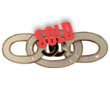 Load image into Gallery viewer, 93C Vintage Chanel white black gold CC ceramic enamel pin brooch