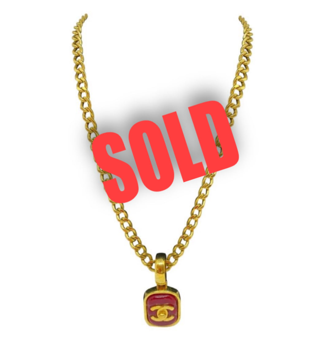 Vintage Chanel Gold Plated Crystal CC Charm Necklace