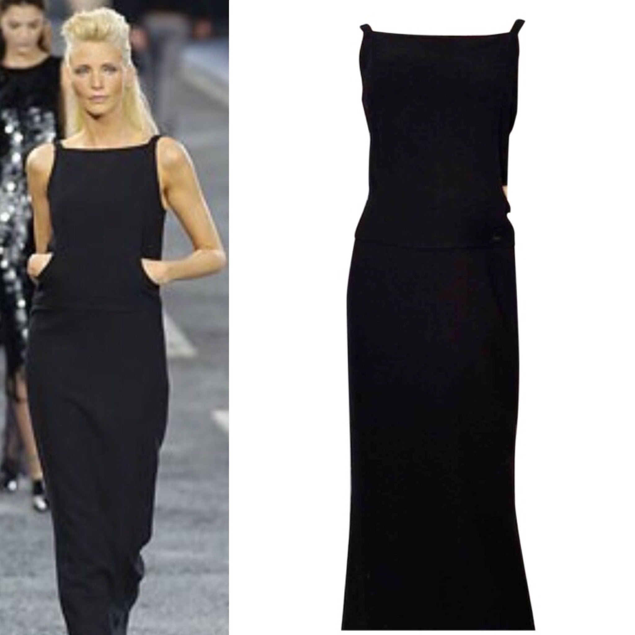 Chanel Vintage 04A, 2004 Fall long black maxi sleeveless wool gown