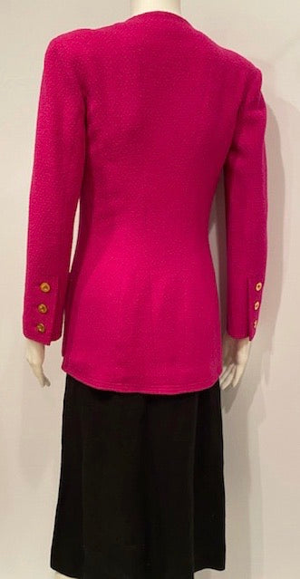 runway CHANEL Vintage pink magenta fuchsia texture wool blend tweed zip  jacket at 1stDibs