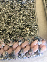 Load image into Gallery viewer, Rare Chanel 2014 14P tweed metallic silver pink chain Fingerless Gloves size 7.5