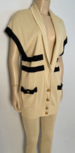 Load image into Gallery viewer, 80’s/90’s Rare! Vintage Chanel stretchy pants w matching cardigan Striped Ecru and Black FR 40