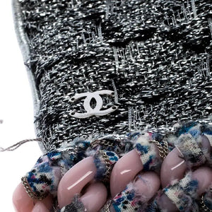 Rare Chanel 2014 14P tweed metallic silver pink chain Fingerless Gloves size 7.5