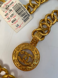 NWT New Chanel 94A gold medallion chain strand belt necklace accessory