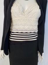 Load image into Gallery viewer, Chanel 05P, 2005 Spring Spaghetti Strap Camisole Lace Crochet Striped Top Blouse FR 38