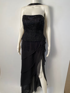 Vintage Chanel 00A, 2000 Fall Autumn Black Tassel Beaded Tube Camisole Top Blouse FR 40 US 4