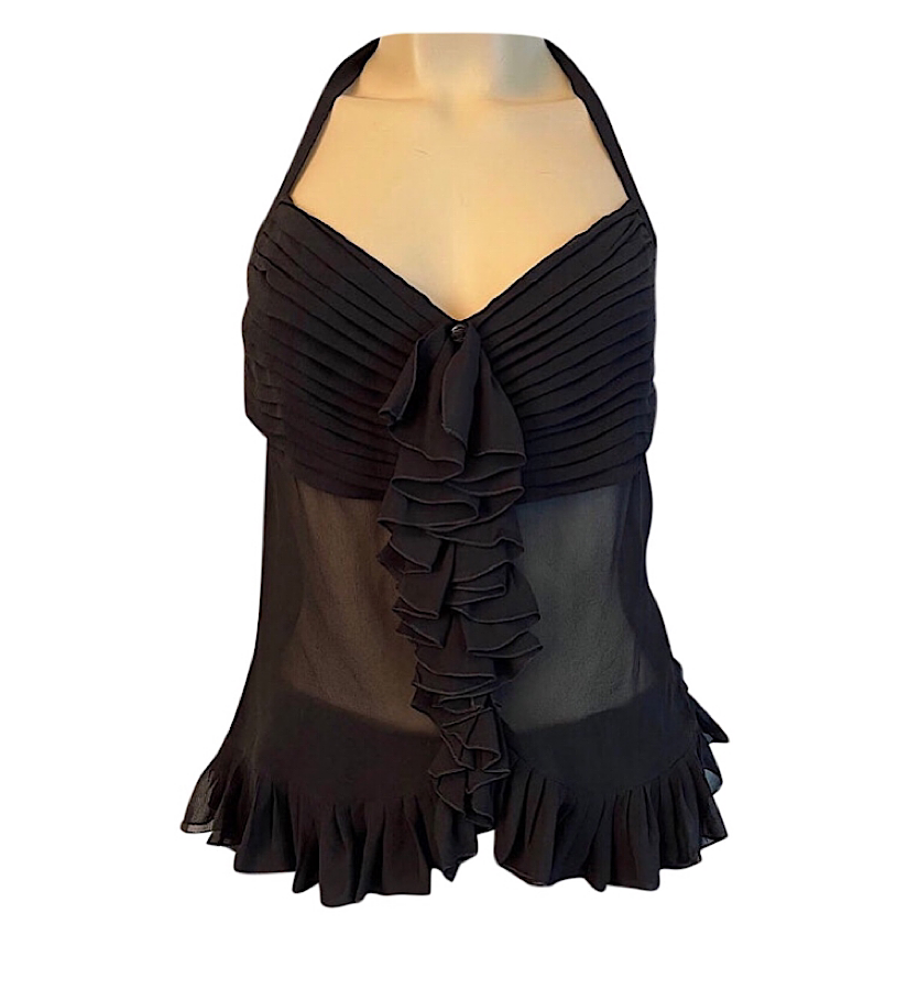 Chanel 03A 2003 Fall Black Sheer Halter Top Blouse FR 40 US