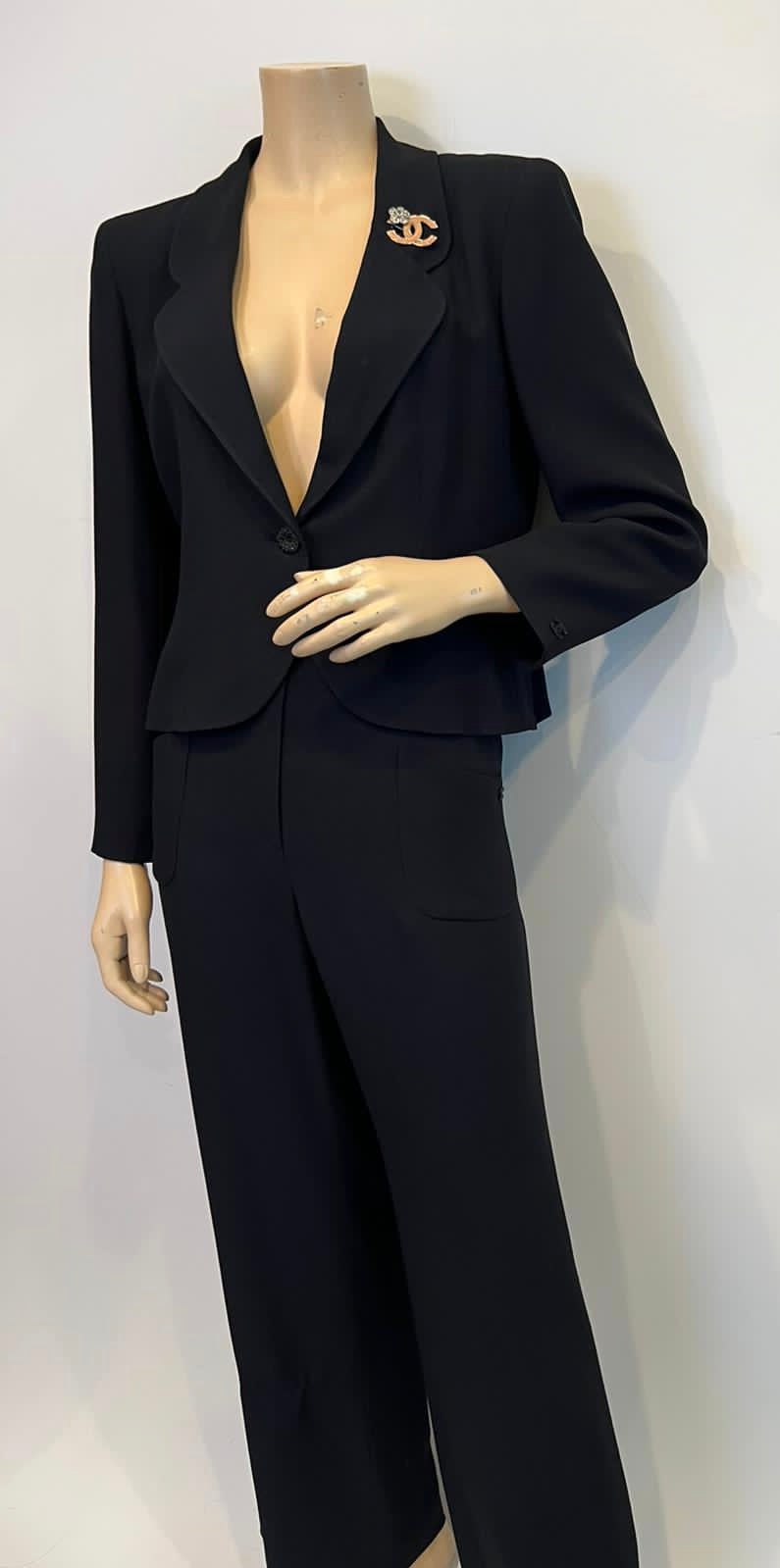 Chanel 02C 2002 Cruise Dark Navy Pants Jacket Suit Set FR 42 US 6