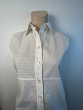Load image into Gallery viewer, Chanel Identification 00T 2000 White Collared Stripe Button Down Blouse FR 44 US 8/10