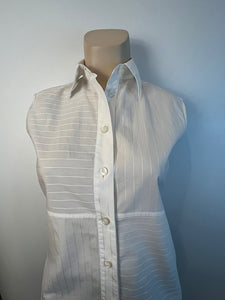 Chanel Identification 00T 2000 White Collared Stripe Button Down Blouse FR 44 US 8/10