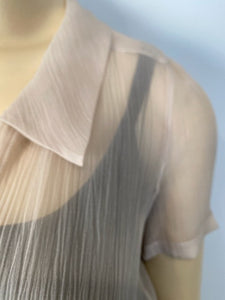 Chanel 04C 2004 Cruise Silk Chiffon Short Sleeve Sheer Drawstring Beige Ecru Blouse Top FR 36 US 2/4