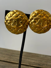 Load image into Gallery viewer, Chanel vintage quilted clip on CC gold plated metal round oversized earrings