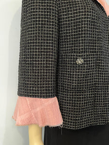 Chanel 12S 2012 Summer Black Metallic Tweed Pink Jacket FR 44 US 8/10