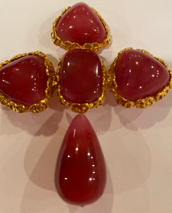 1989 collection 28 Chanel vintage Large matte Red brick Cross gripoix poured glass pin brooch