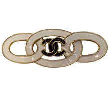 Load image into Gallery viewer, 93C Vintage Chanel white black gold CC ceramic enamel pin brooch