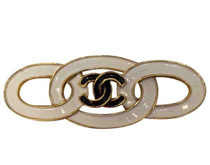 93C Vintage Chanel white black gold CC ceramic enamel pin brooch