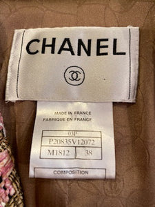 Chanel Vintage 03P, 2003 Spring Pink Brown Tweed Cotton jacket blazer skirt suit set FR 38 US 4