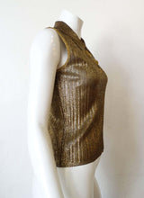 Load image into Gallery viewer, Vintage Chanel 01C 2001 Cruise Resort Sleeveless Gold Metallic Collar Polo Top Blouse FR 34 US 2/4