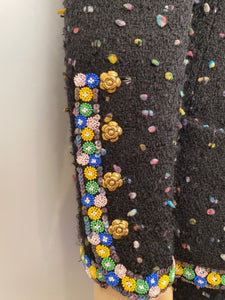1980’s Collection 23 Chanel Black Multicolor Confetti Jacket Skirt Suit Set US 8/10