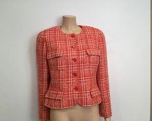 Load image into Gallery viewer, 97P, 1997 Spring Chanel Vintage Orange Plaid Tweed Blazer Dress Jacket US 10