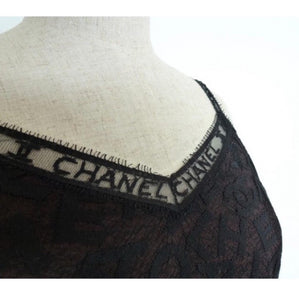 Rare! Chanel Vintage 98A Fall Logo Black Lace Tank top Blouse Camisole Skirt Set FR 38 US 4