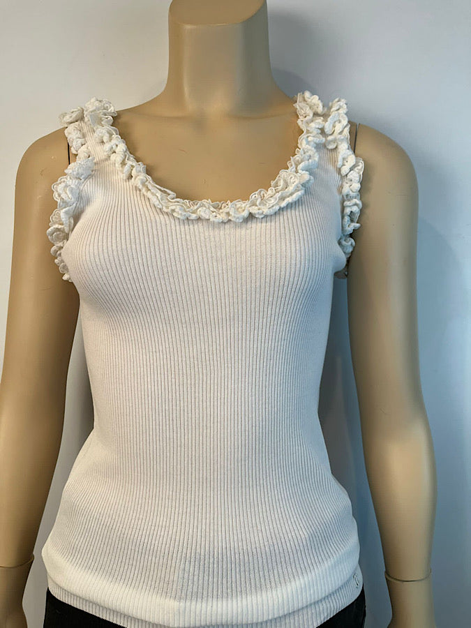 Chanel 05C 2005 Cruise Ivory White Cotton Ribbed Camisole Blouse Top FR 40 US 4/6
